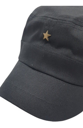 Military Style Short Visor Cap with Metal Star Applique Cotton Gabardine 1