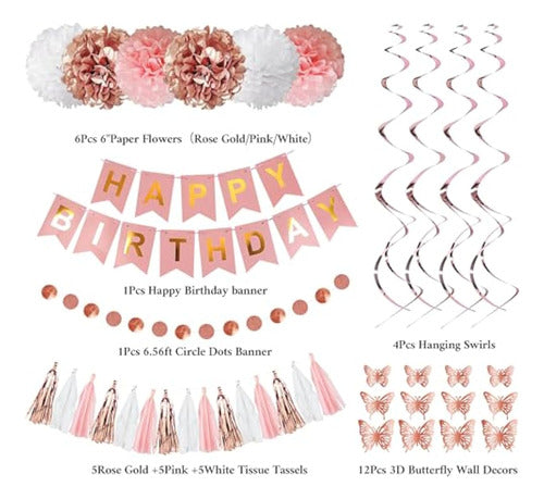 Rose Gold Birthday Party Decorations Kit For Women 1