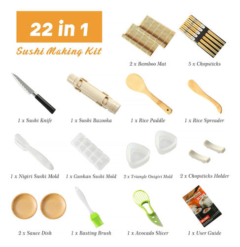 Kit De Preparación De Sushi, 22 Herramientas Y Bandejas De B 1