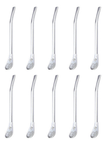 Crystal Rock Set of 10 Traditional Stainless Steel Mate Straws - 18cm 0