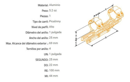 Montaje Anillas Utg 1' Alto Picatinny Weaver Air12234 34mm 1