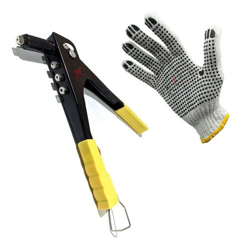 Hand Riveter Remachadora Pop Puntas Intercambiables Herramienta + Guantes 0