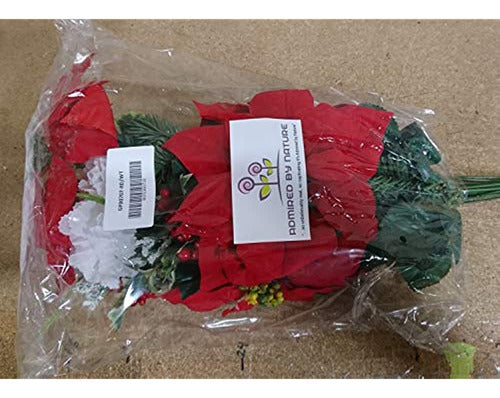 Admired By Nature GPB0707-RD/WT Faux Velvet Poinsettia Carnation Berry X'mas Bush 2