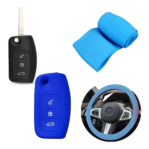 Cubre Volante + Funda Llave Silicona Ford Focus 2 - Azul 0