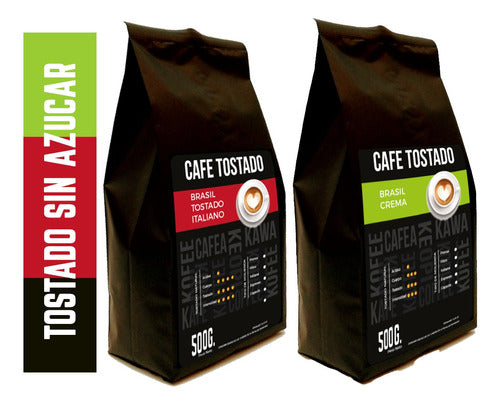 CAFE TOSTADO Pack 2 Café X 500g Brasil Tostado Italiano + Brasil Crema R2 0