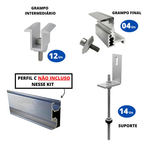 Kit Estrutura Suporte Linha C 07 Placas Solar Viga Metálica 1