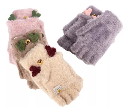 Perfucasa Winter Half Finger Gloves Kids with Mitten Horns 0