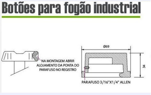 20 Botões P/ Fogão Industrial Para Registro Industrial Apis 3