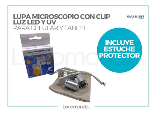 Galileo Lupa Microscopio 60x Con Clip Celular Tablet Luz Led 4