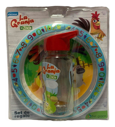 Bel Gioco La Granja De Zenon Plate and Straw Top Bottle Set for Kids Premium Quality 0