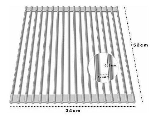 CANWELL Roll Up Dish Drying Rack - Premium 304 Stainless Steel Over Sink Kitchen Drainer Rack With Silicone Rims, Gray 5