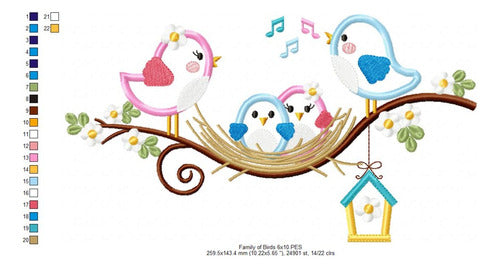 Embroidery Machine Design Birds Family on Branch 3558 4