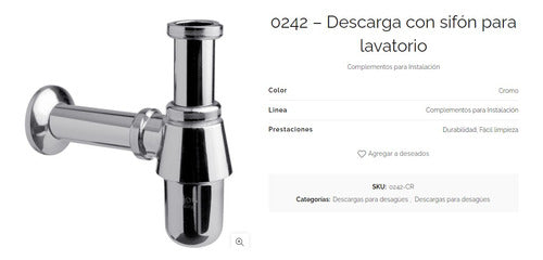 FV Sifon Baño Descarga Desague Lavatorio Bacha 0242-CR 2