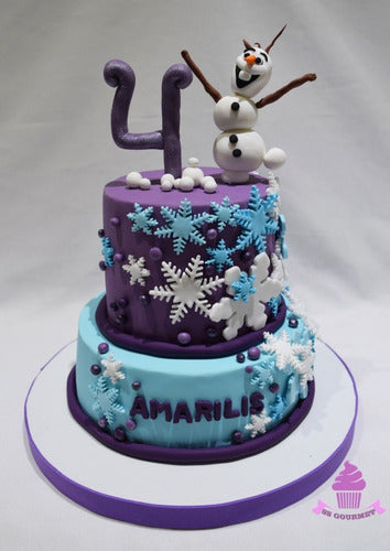 Torta Frozen 2 Pisos Comestible Olaf Nieve Elsa Anna 0