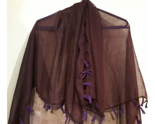 Generic Square Scarf in Violet and Beige with Fringes 2