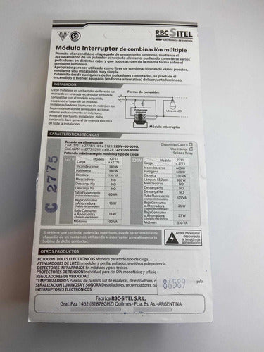 Módulo Interruptor Combinación Múltiple Rbc Sitel 660w 2775 1