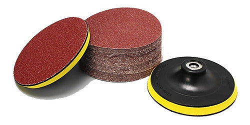 Grinder Lija + Base Velcro 125mm 100 Uni Redonda Roto Orbital Discos 0