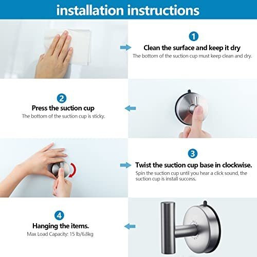 DGYB 2 Suction Cup Towel Hooks for Bathroom - Stainless Steel 5