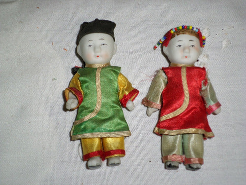 Antiguas Muñecas Pareja Japoneses Porcelana En Canasta Orig. 0