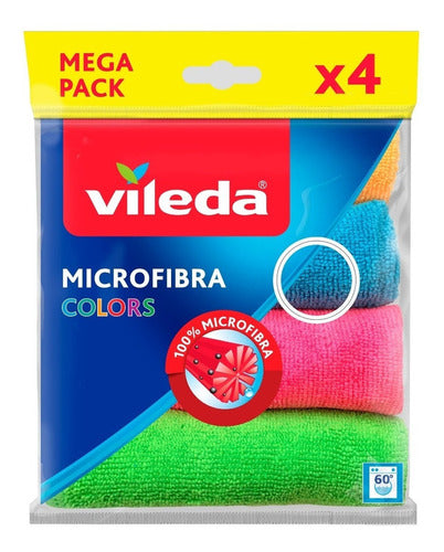 Vileda Microfibra Colors Cleaning Cloths Pack of 4 0