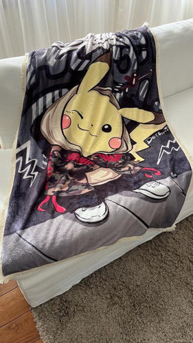 Mateando Pink Pikachu Pokemon - Polar Blanket with Fringes for Couch 0