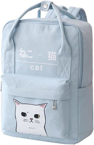 E-youth Mochila De Lona Estilo Japonesa Gato Kawaii (azul) 0