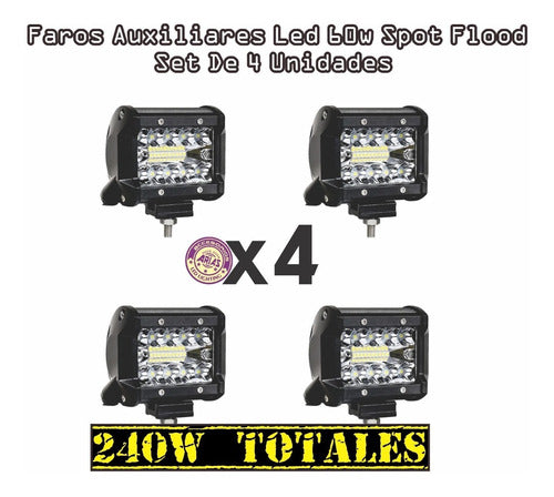 Arias 4 x 60W LED Auxiliary Lights Kit Total 240W Spot Flood 4x4 2