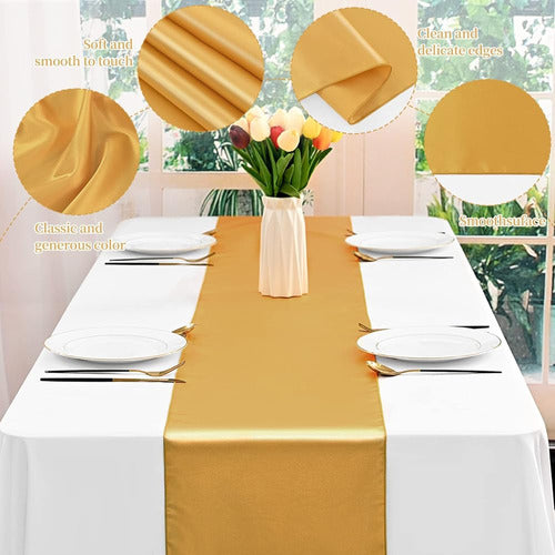 YMHPRIDE Golden Satin Table Runners Package of 12 | 12 x 72 Inches 2