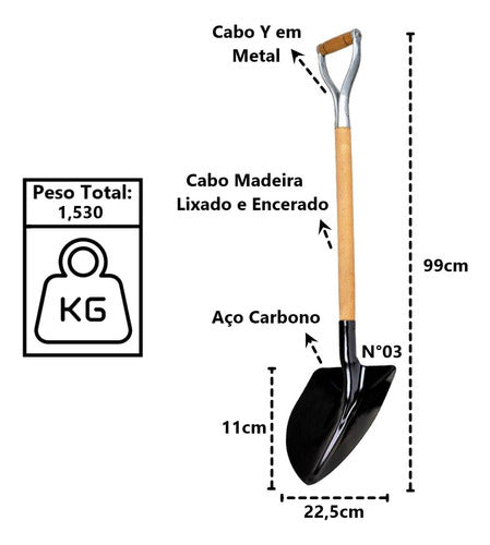 Pá De Bico Em Aço Carbono Com Cabo Y De Metal N03 99cm 4