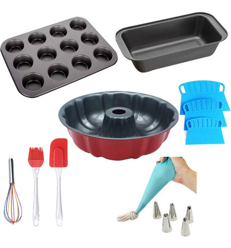 Levys Bazar Non-Stick Baking Set: Muffins, Pudding Mold, Flanera & Piping Kit 0