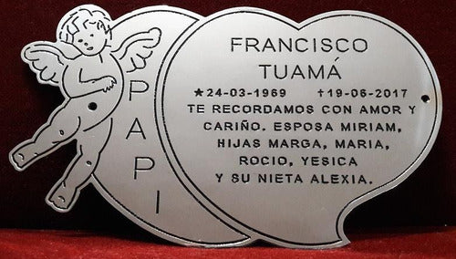 Grabados Artisticos Memorial Plaque 25x15 Stainless Steel Double Heart Angel 0