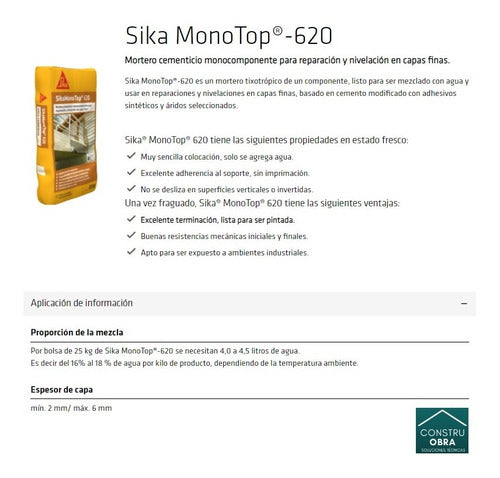 Sika Monotop 620 Mortero De Reparación Capa Fina 25 Kg 1