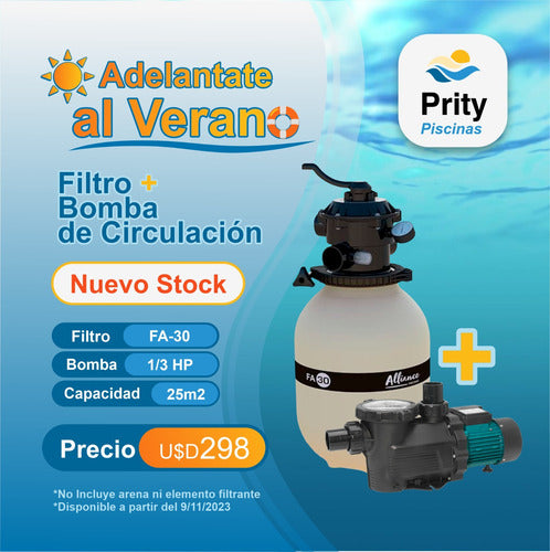 Prity Kit Filtrado Piscina 25 M3 Bomba Circulación + Filtro Arena 1