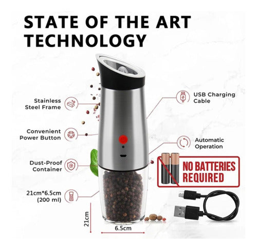 Pepper Rechargeable Electric USB Salt and Pepper Grinder 2