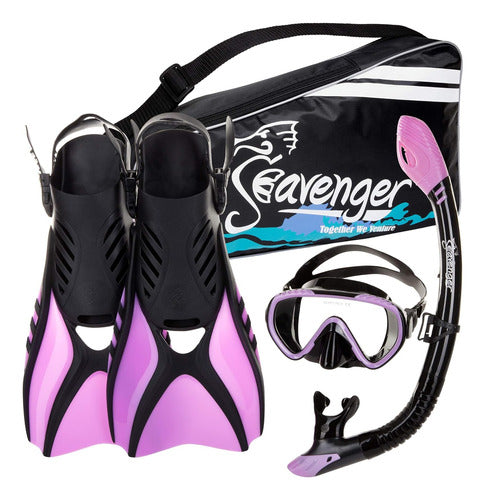 Seavenger Diving Snorkel Set Silicio Negro Morado M 0