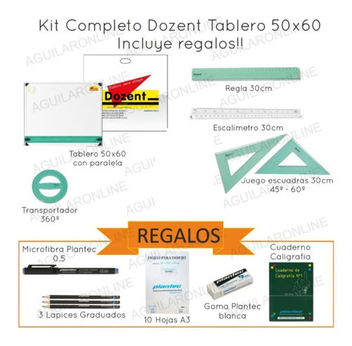 Kit Set 50x60 Tablero Dozent Plantec Bolsa Dibujo Regalo 2