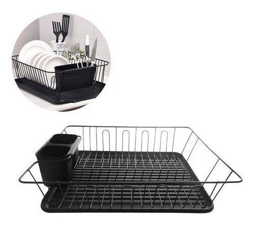 Black Dish Drying Rack with Cutlery Holder Tray 0