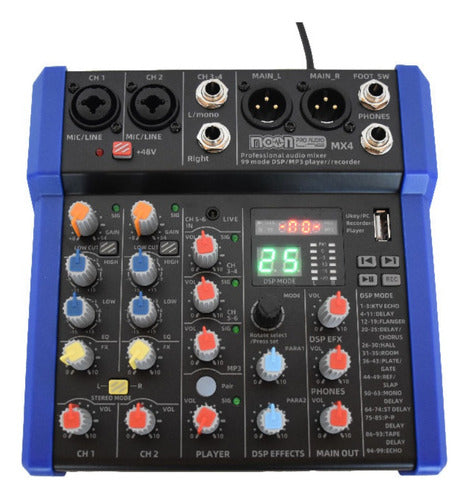 Mixer Moon MX4 Consola Sonido 4 Ch 99 Efectos BT MP3 USB EQ 1