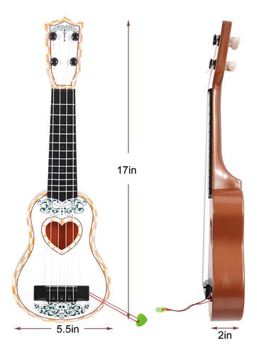 Raimy Ukulele De Aprendizaje Para Niños, 43 Cm, 4 Cuerdas, Blanco 2