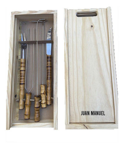 Personalized BBQ Set with 5 Wooden Handled Utensils 1