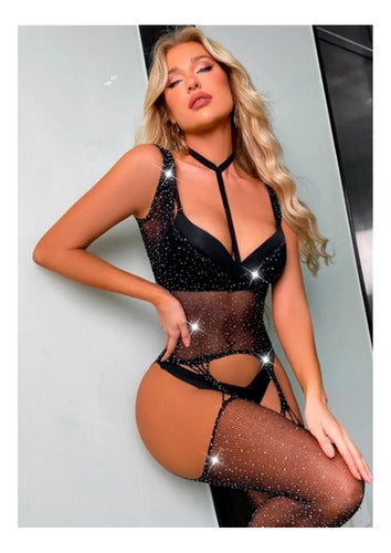 Catsuit Bodystocking Lingerie Stretchable Rhinestone Shimmers S to XL 1