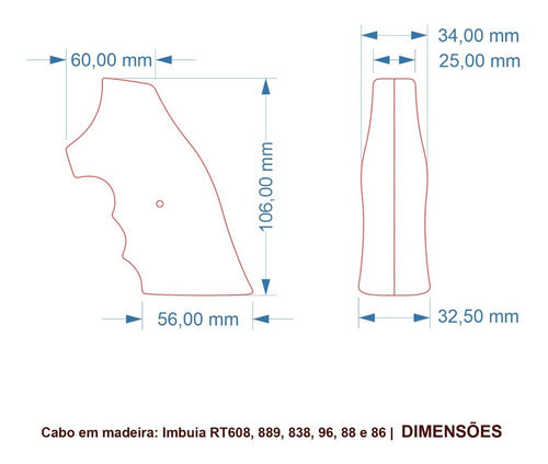 Cabo  Revolver Madeira C/ Nome Rt 608, 889, 838, 96, 88 E 86 1