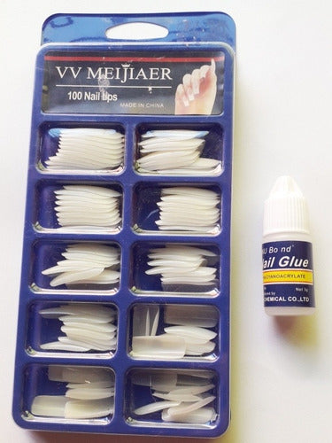 Mei Jia Er Natural Full Nails X 100 Units + Dropper Glue 0