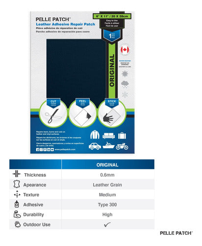 Parche De Reparacion De Cuero Autoadhesivo 20x28cm. Azul Med 3