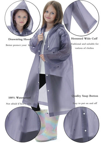 Borogo Reusable Hooded Rain Ponchos for Kids - 2 Pack Gray 3