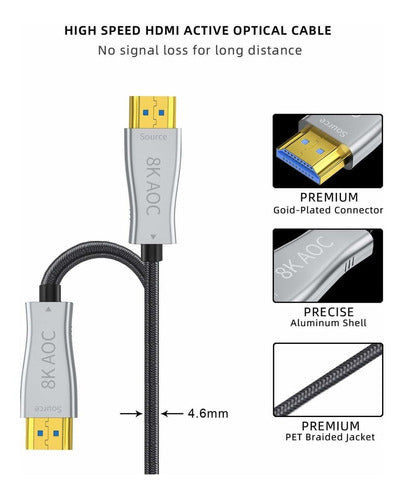 Cable Hdmi 2.1 8k De Fibra Optica 5mt Hdcp 2.2 Aieloar 4