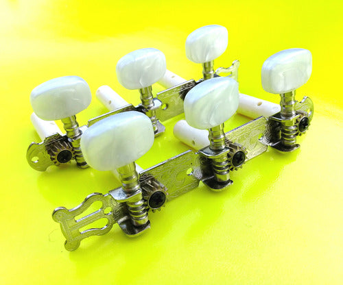 Jinho Classical Guitar Tuning Pegs Nickel Plated with Nacre Buttons 1