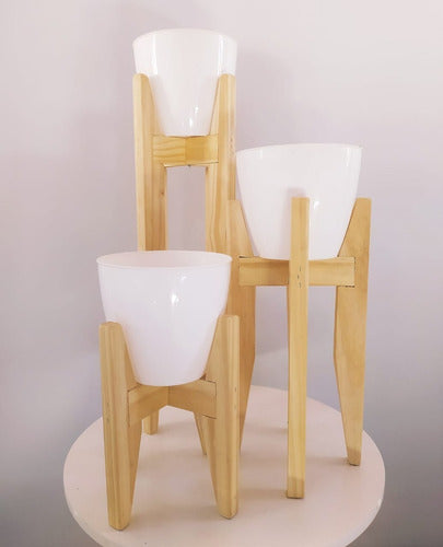 Nordic Plant Stands Set of 3 + 3 Bright White Matte Pots Size 18 3