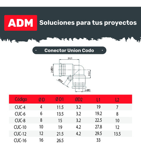 Conector Union Codo Neumático Para Tubo 6mm X 6mm X5u 3