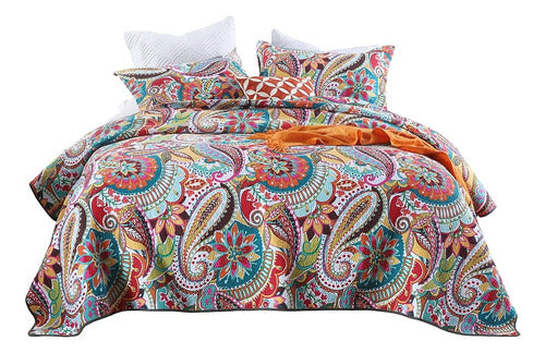 Qucover Quilt Sets Queen, 3-Piece Multicolor Paisley Cotton 0